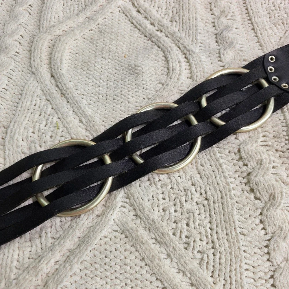 VTG‎ Linea Pelle Leather Belt Black O-Ring Woven HEAVY THICK 40